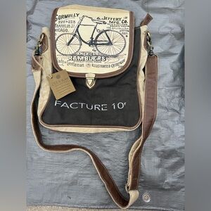 Vintage Bicycle Print Messenger Bag - Black and Brown- Clea Ray